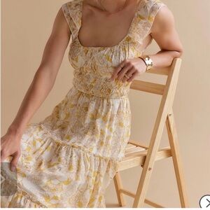 Trixxi White & Yellow Floral Square-Neck Midi Dress